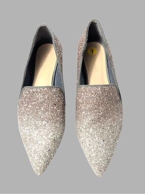 Shoe Dazzle Glitter Pointed-Toe Flats - Women's Sparkle Loafers size 7